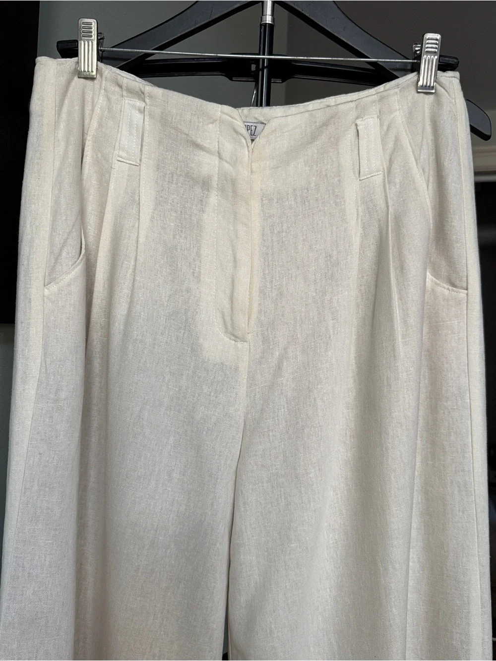 Jennifer Lopez Ivory Lined Linen High Rise Wide Leg Pant Size 10 - Picture 4 of 13